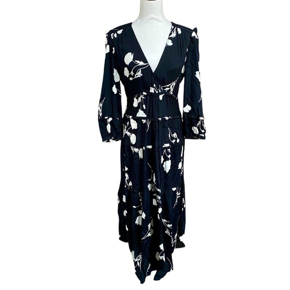 Ba&sh Paule Floral Maxi Dress Black White V-Neck 3/4 Sleeve Women’s Small - Picture 3 of 16